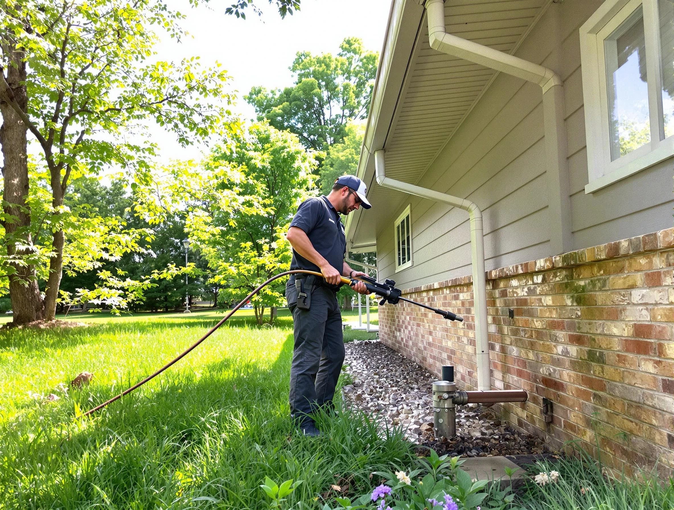 New Franklin Roofing Company removing debris from a downspout in New Franklin, OH