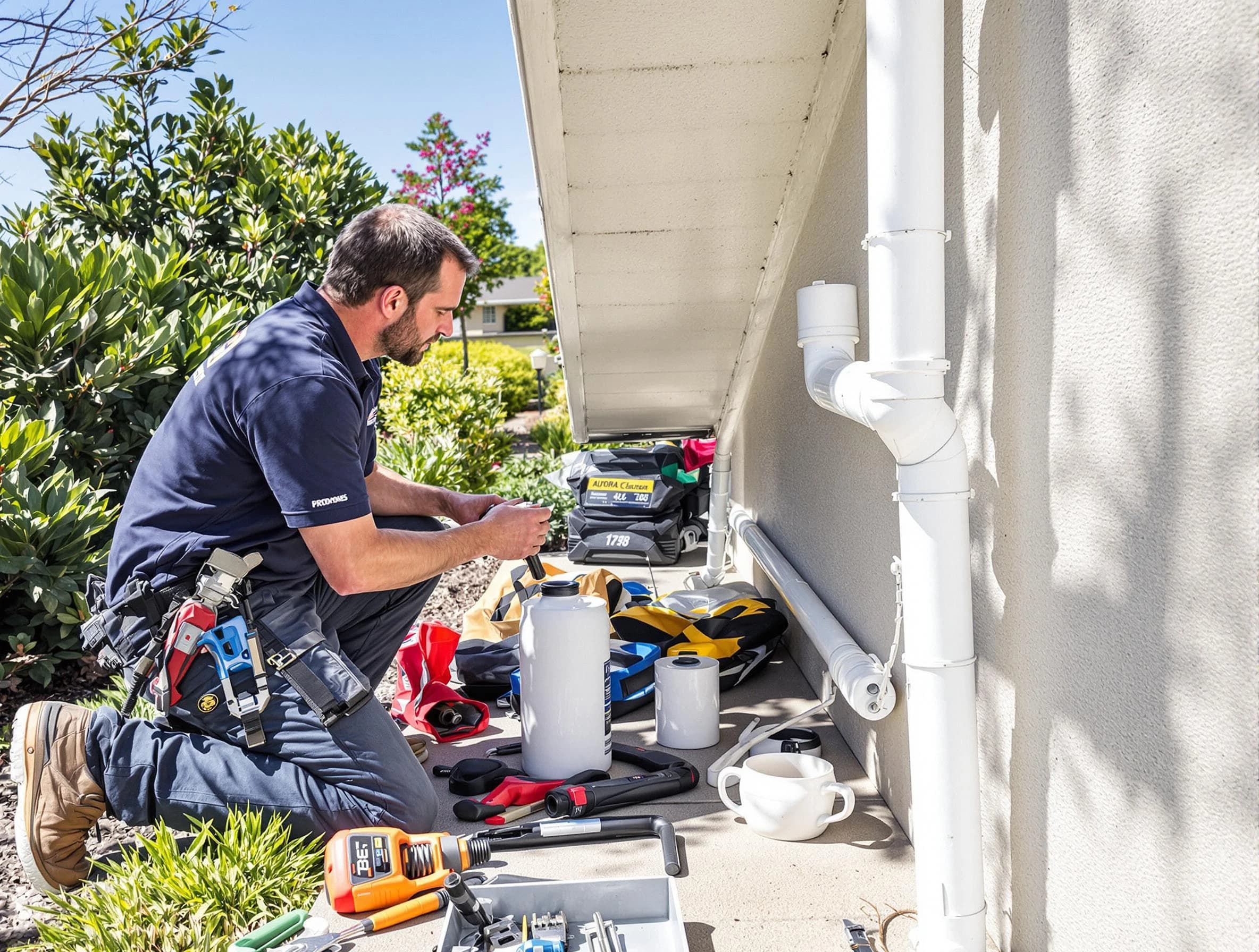 New Franklin Roofing Company expert fixing a downspout in New Franklin, OH