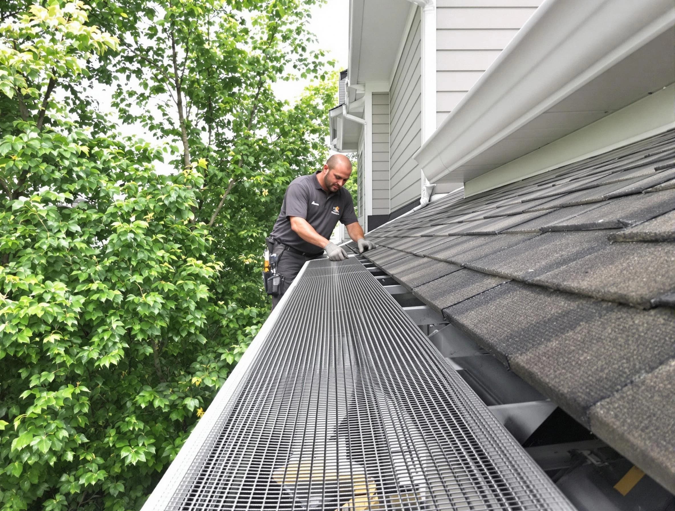 Close-up of gutter guards installed by New Franklin Roofing Company in New Franklin, OH