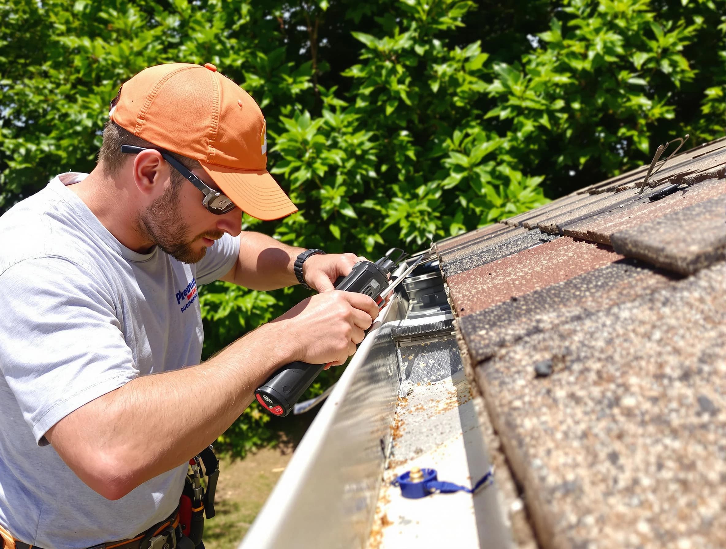 New Franklin Roofing Company specialists conducting a gutter repair in New Franklin, OH