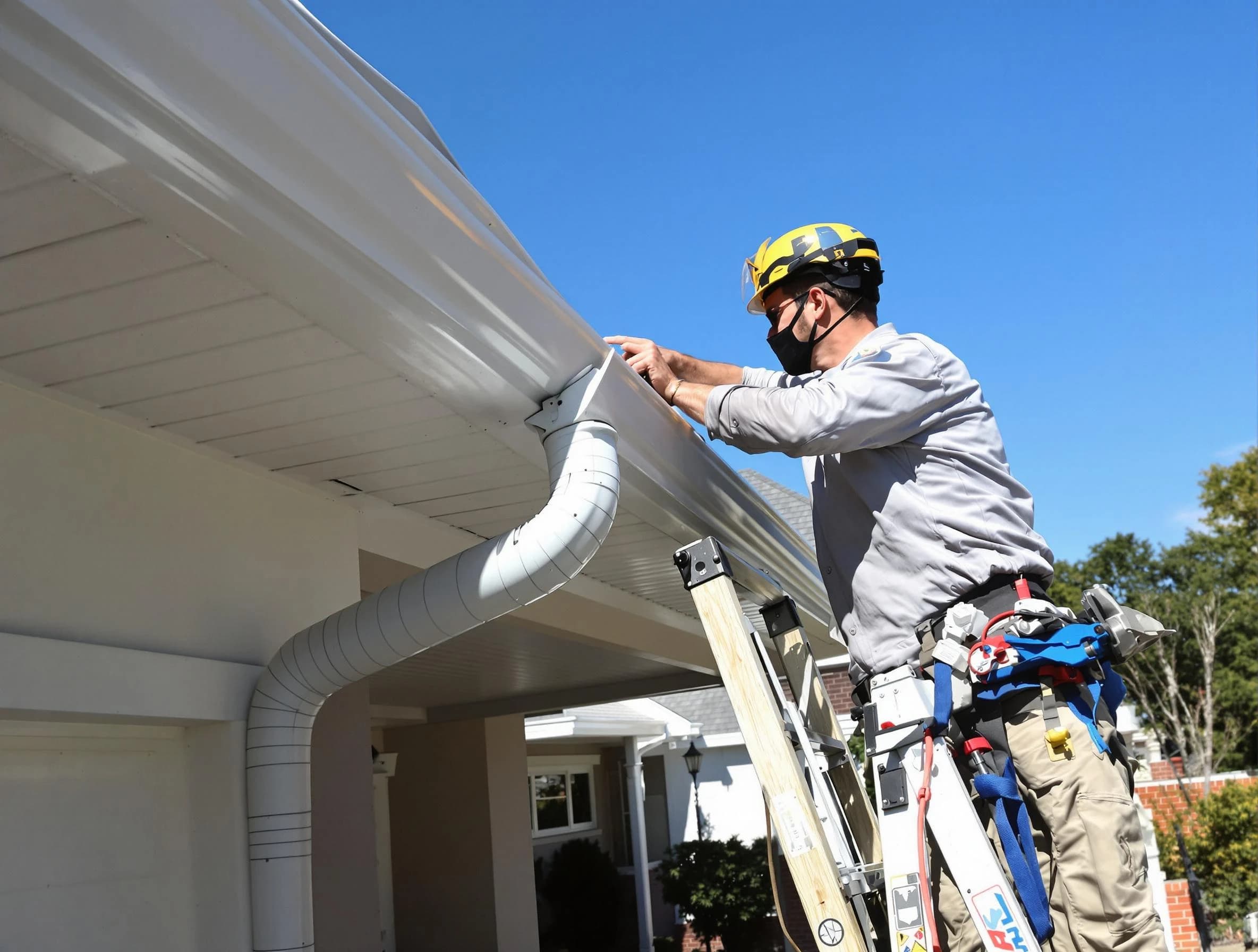 Close-up on a freshly sealed gutter joint by New Franklin Roofing Company in New Franklin, OH