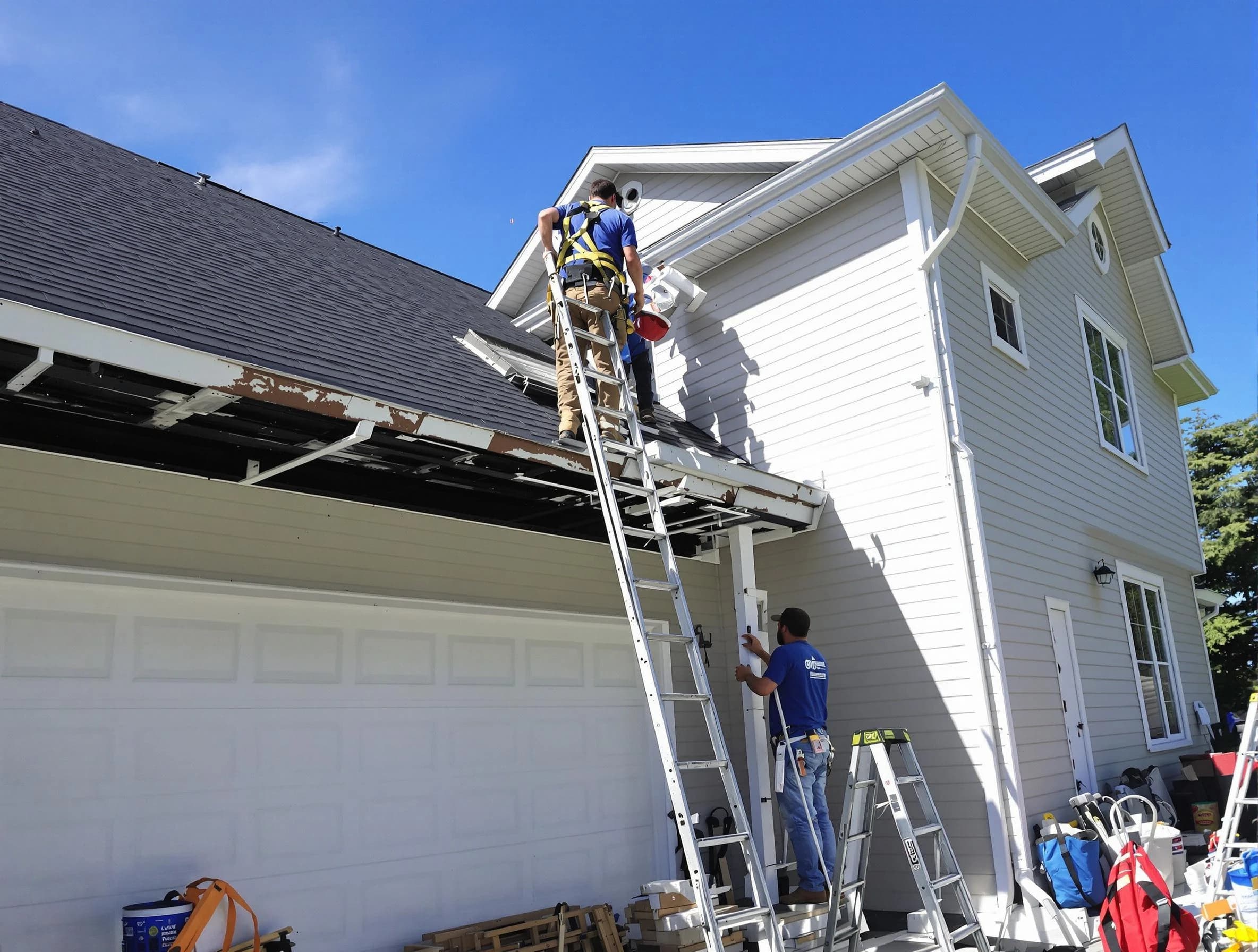 Newly replaced gutters by New Franklin Roofing Company in New Franklin, OH