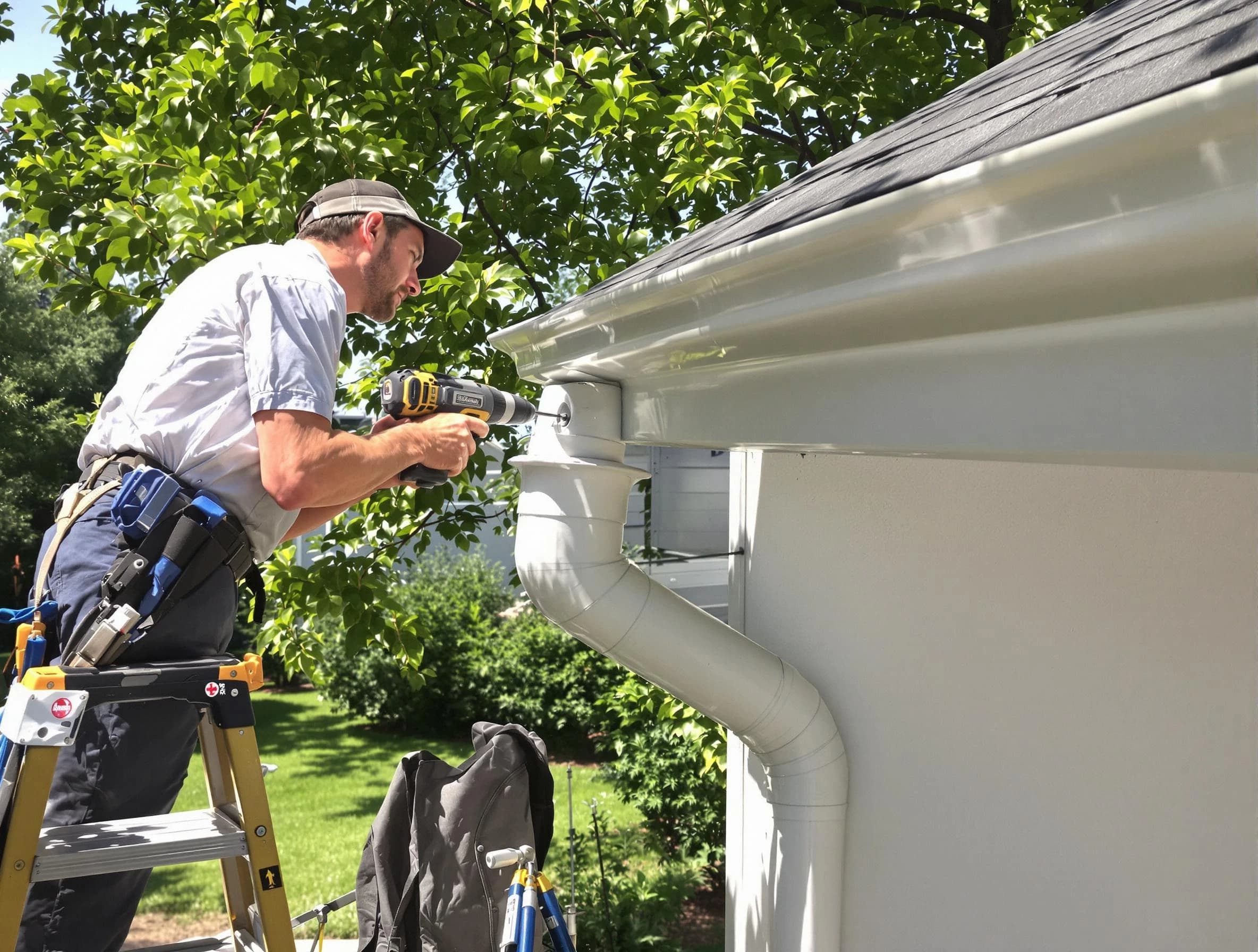 Properly installed rain gutters by New Franklin Roofing Company in New Franklin, OH