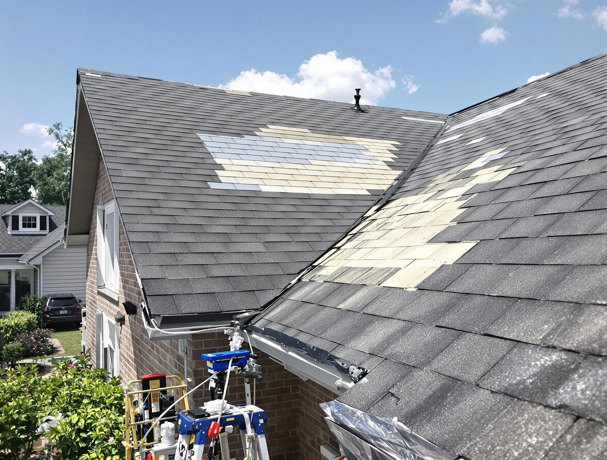 Close-up of roof repairs by New Franklin Roofing Company in New Franklin, OH