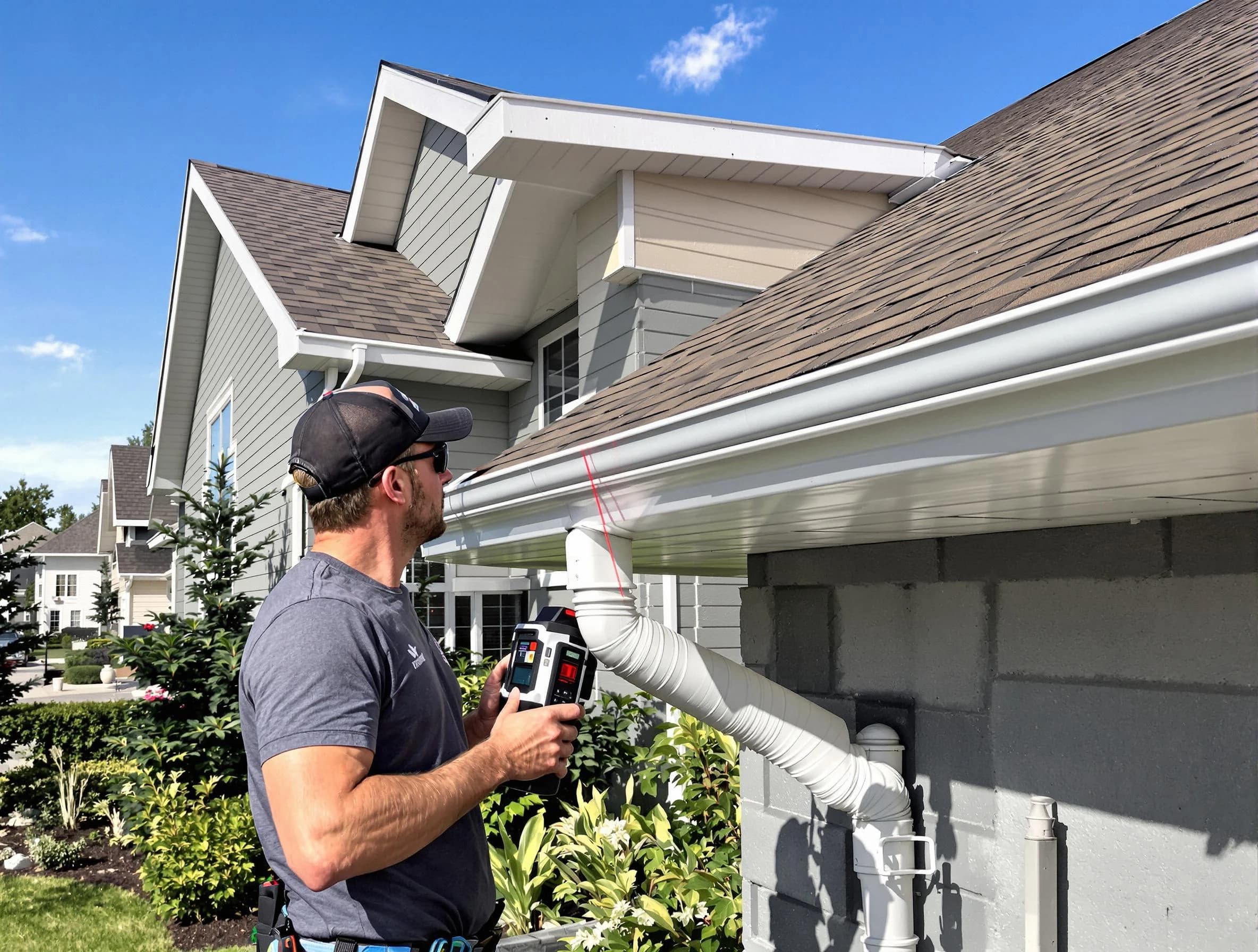 New Franklin Roofing Company installing seamless gutters in New Franklin, OH